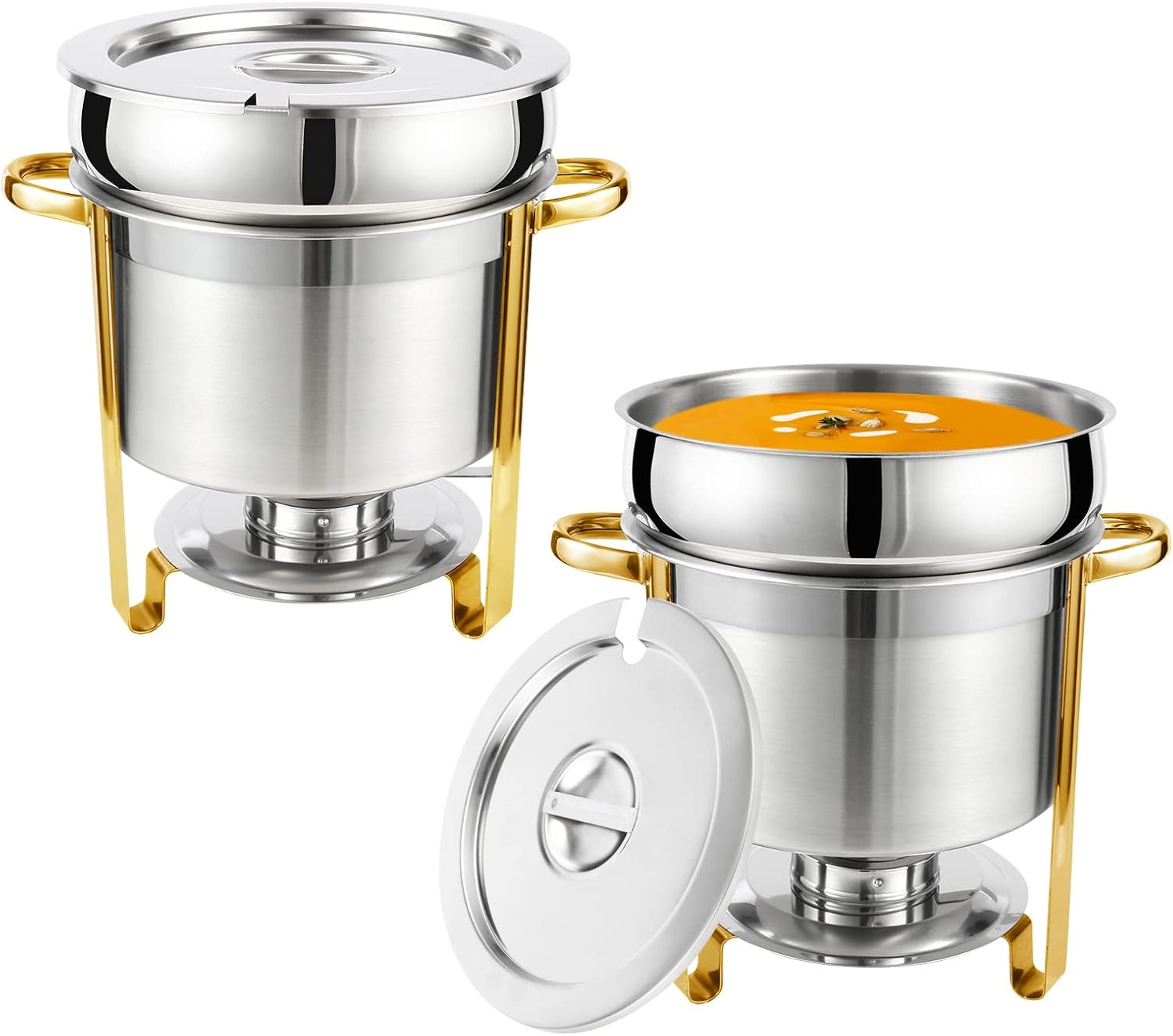 Restlrious Soup Chafer – Calentador de sopa redondo de acero inoxidable de 7 cuartos de galón, calentador de sopa grande de marmita, con tapa de