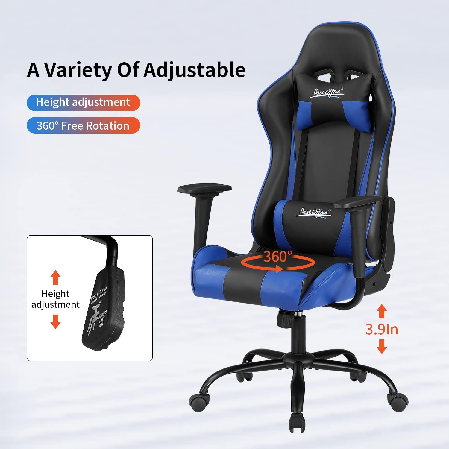 Silla de oficina para videojuegos, silla de escritorio con soporte lumbar, reposacabezas, reposabrazos, tareas, giratoria, ergonómica, para deportes