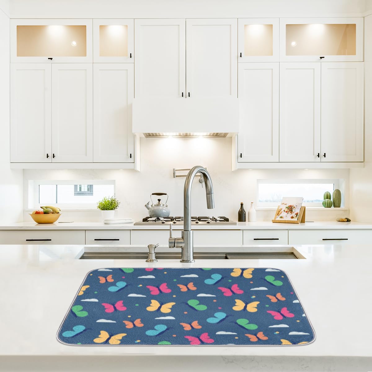 Butterfly Brilliance Premium Dish Drying Mat for kitchen counter – Absorbent Polyester Fabric, Non-Slip Backing – Ideal for Kitchen Counters – 18×24