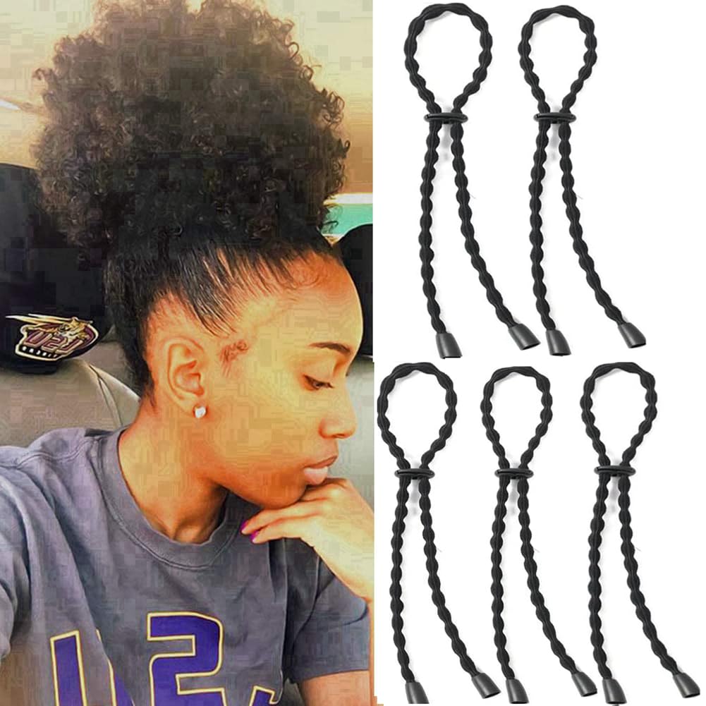 Afro – Corbatas de cola de caballo con cordón ajustable para cabello corto rizado rizado moño lazos para la diadema Afro larga acolchada para