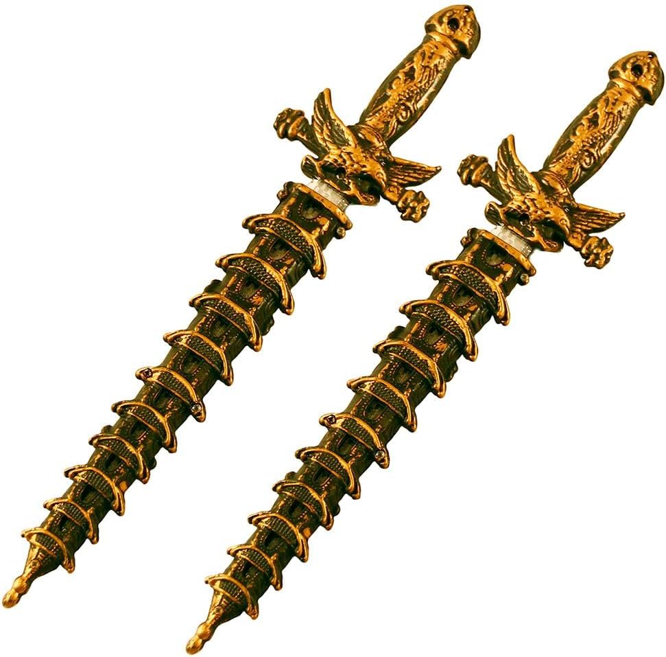 SUNNYHILL 2 cuchillos de daga de espada de juguete con funda, cuchillo falso, no afilado, espada de cosplay, cuchillo fresco de 12.5 pulgadas