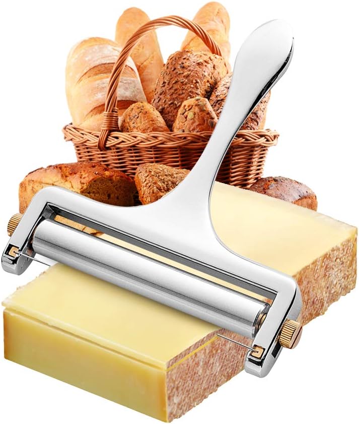 Rebanadora de queso, de acero inoxidable resistente de grosor ajustable, con alambre para quesos suaves y semiduros, 4 cables de corte de acero