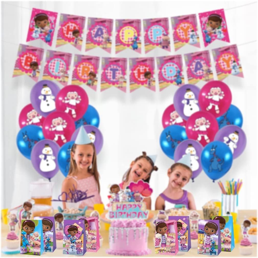12 bolsas de regalo de fiesta de Doc, bolsas de regalo, suministros de fiesta de cumpleaños de McStuffins para decoraciones de cumpleaños de niñas