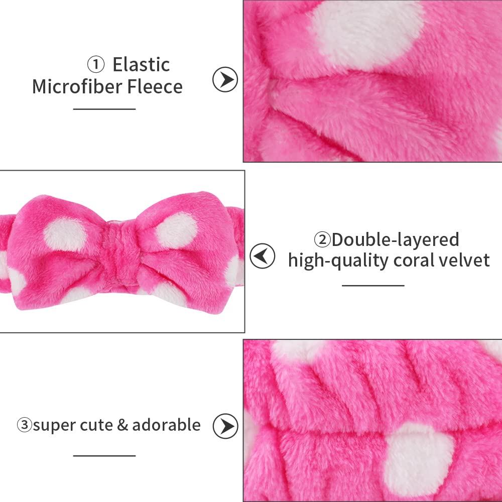 WHAVEL Paquete de 6 diademas de spa, diademas de microfibra con pajarita, diadema de maquillaje facial, diadema elástica suave con lazo para el