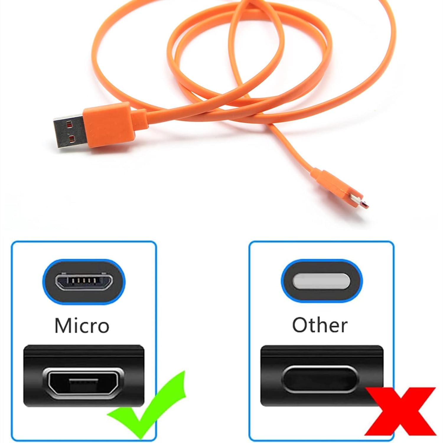 Cable de carga USB de alimentación rápida para JBL Altavoz Bluetooth inalámbrico Auriculares Auriculares MicroUSB, 3.3 pies y naranja