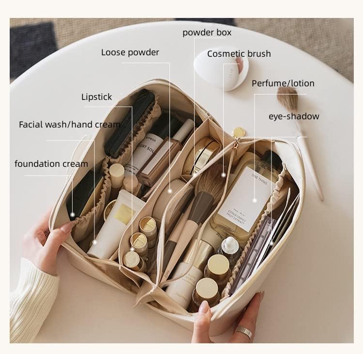 WSLZFTL Bolsa de maquillaje 5 divisores Bolsa de cosméticos de gran capacidad, Concha verde, Almacenamiento de 5 divisores