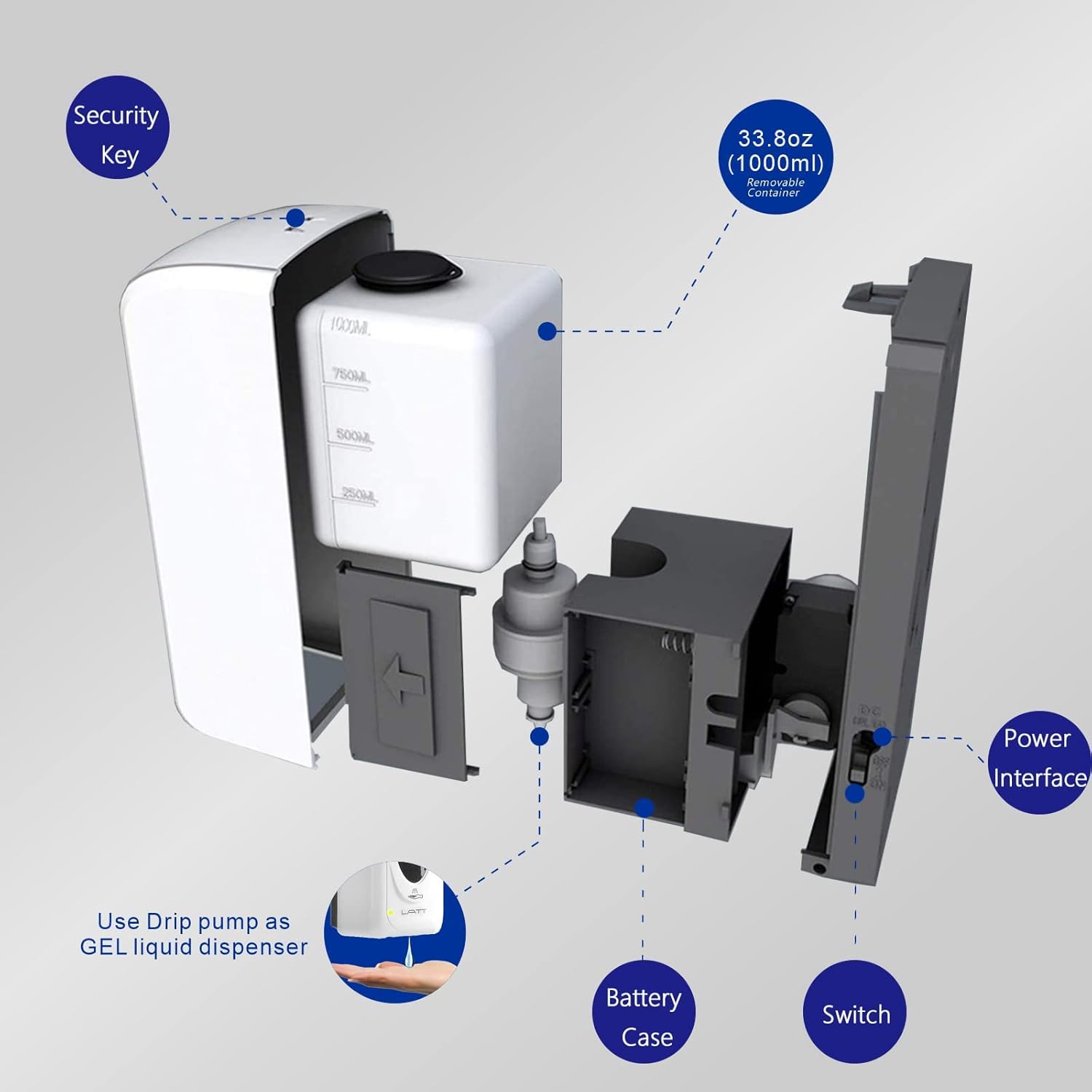 Jewaytec Dispensador automático de desinfectante de manos para montaje en pared, dispensador líquido de desinfectante de manos, dispensador de jabón
