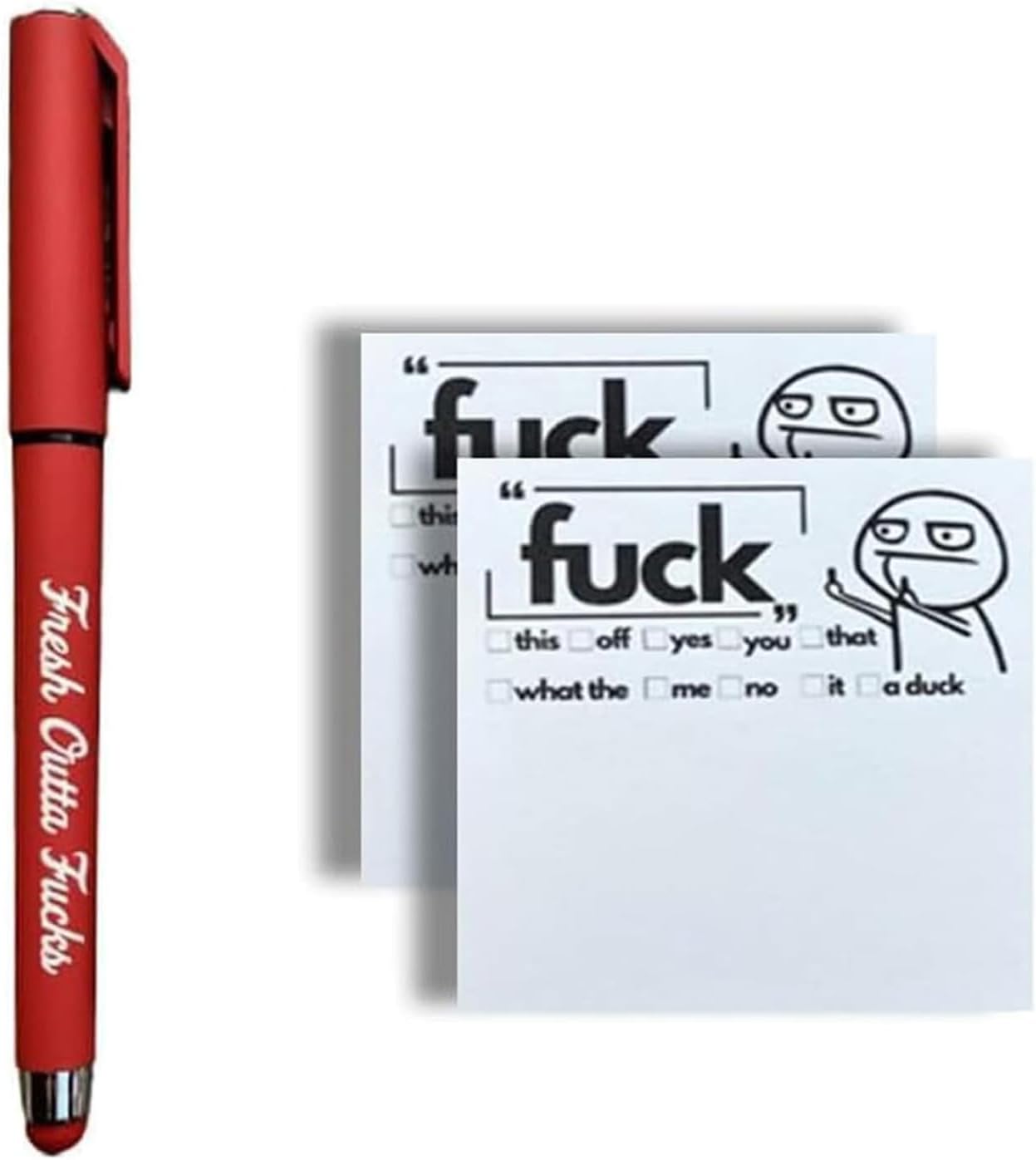 Fresh Outta Fucks Pad and Pen – Suministros de oficina novedosos y sarcásticos, regalos divertidos para amigos. Incluye bolígrafos divertidos, juego
