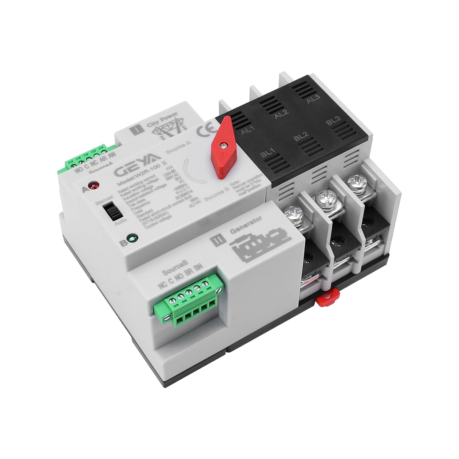 Interruptor de transferencia automática trifásico ATS 63A 110V Interruptor de transferencia de energía DIN montado en riel controlador eléctrico