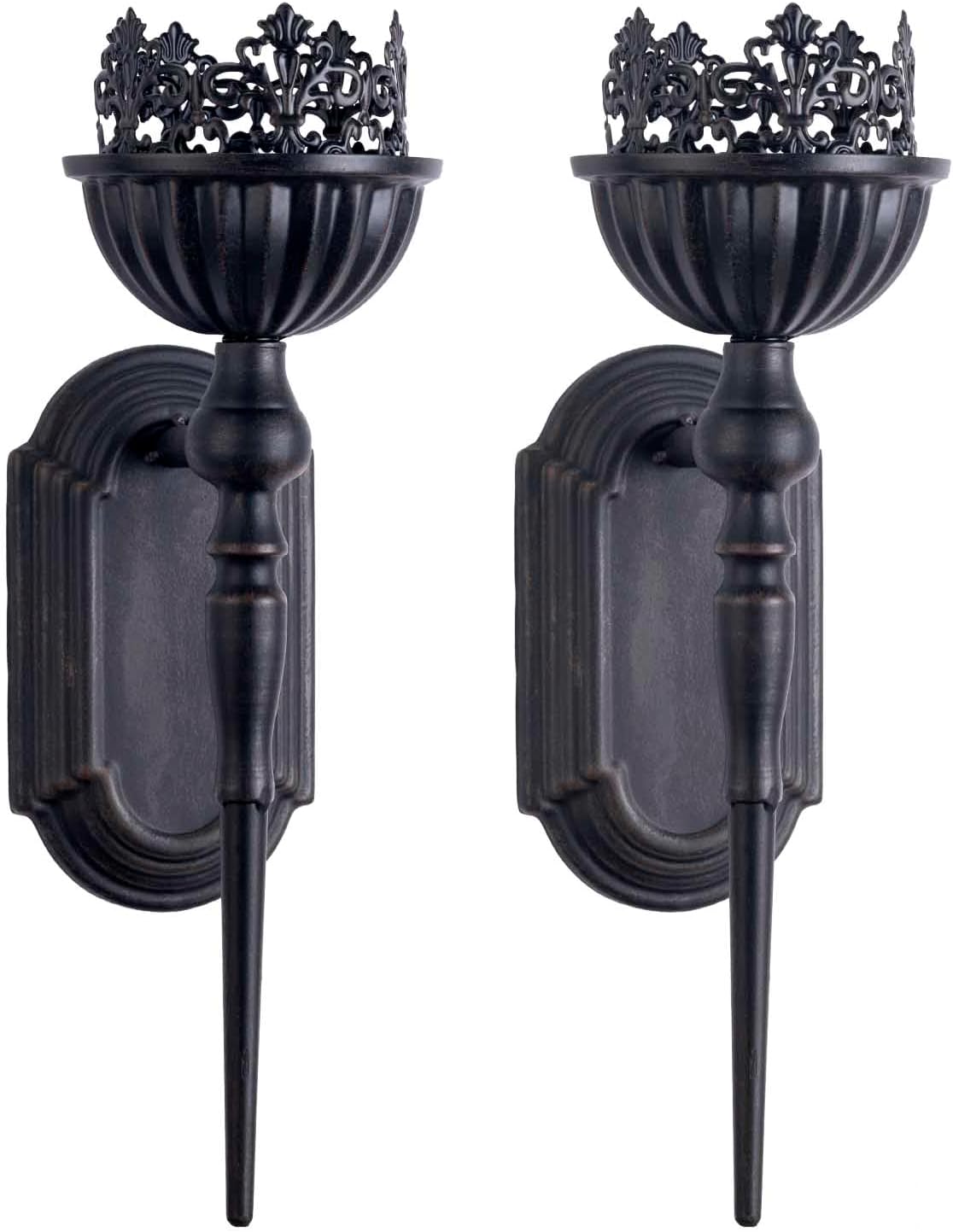 Candelabro de pared (juego de 2) portavelas de metal para colgar en la pared, diseño de corona negra y cetro, portavelas de pared para sala de