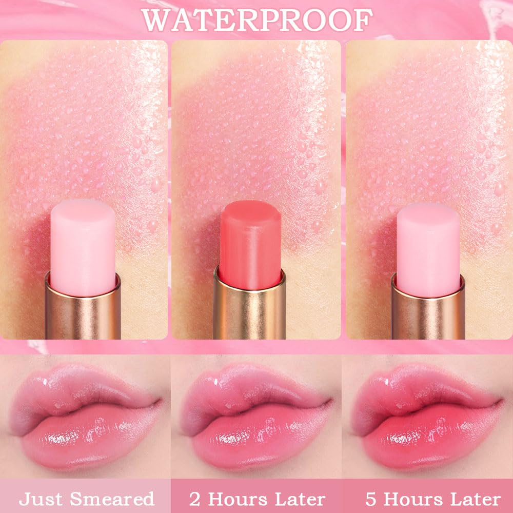 Kaely Bálsamo labial teñido de 3 piezas, color melocotón, fresa, arándano, juegos de maquillaje que cambian de color, labios más voluminosos, cambio