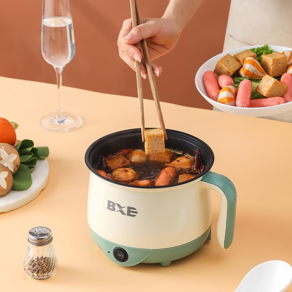 BXE Olla eléctrica eléctrica 6 en 1, cocina portátil multifuncional de viaje, apagado automático, calefacción rápida, compacta y portátil, olla de