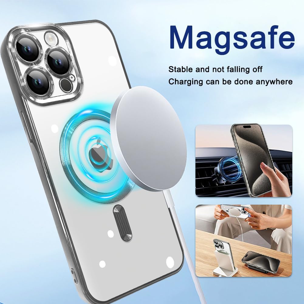 ZIYE Funda magnética para iPhone 15 Pro compatible con MagSafe protección completa de la cámara, cubierta de lujo para mujeres y hombres, funda
