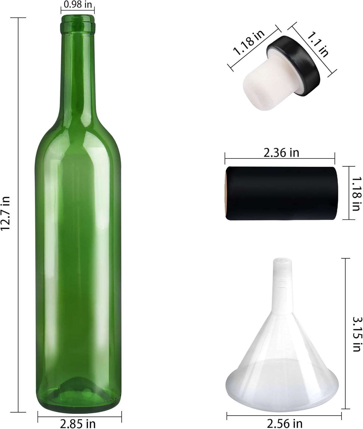 Paquete de 8 botellas de vino de vidrio de 25.4 fl oz, botellas de vidrio verde de 25 onzas con tapas de corcho y cápsulas retráctiles de PVC,
