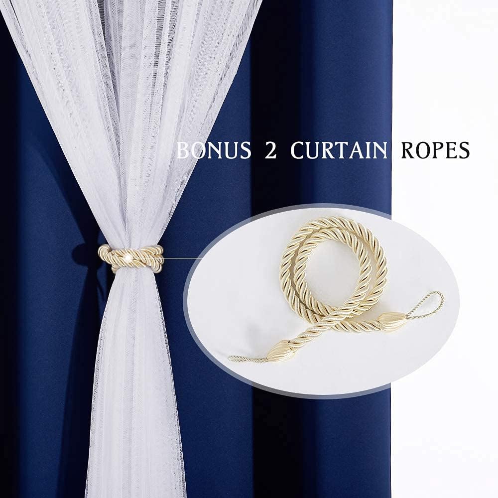 PONY DANCE Cortinas opacas azul marino, cortinas grandes de doble capa con elegancia transparente, cortinas para sala de estar, para mezclar y