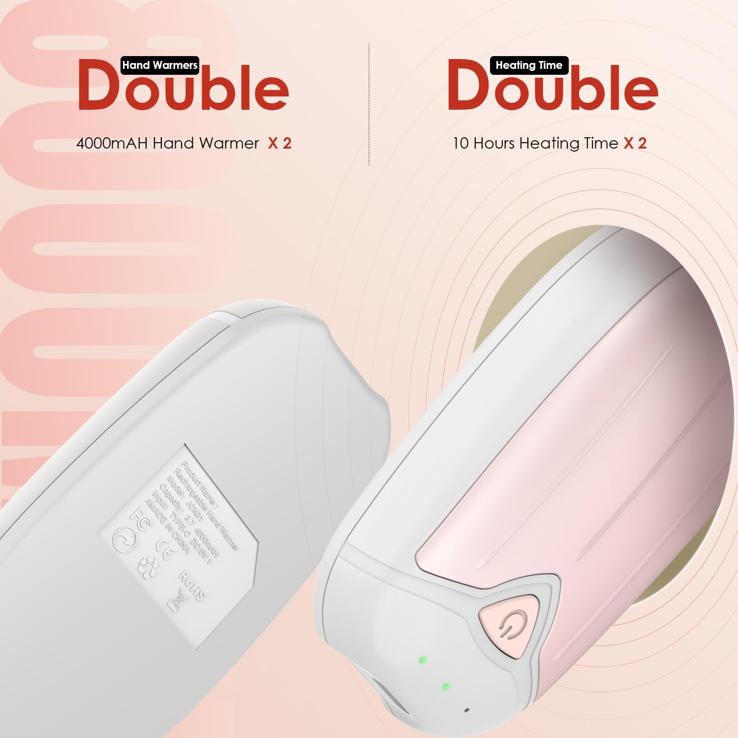 Hand Warmers Rechargeable 2 Pack,8000mAH Electric HandWarmers,Electric Portable Pocket Heater,10 Hrs+ Warmth 3 Levels Heat Up to 131, Great for