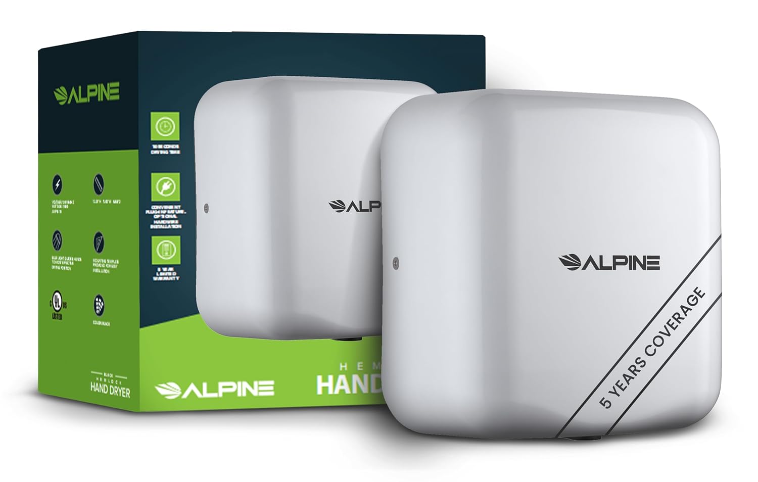 Alpine – Secador de manos automático comercial – Secador de manos de aire de alta velocidad para el hogar, restaurante, baño y zonas de alto