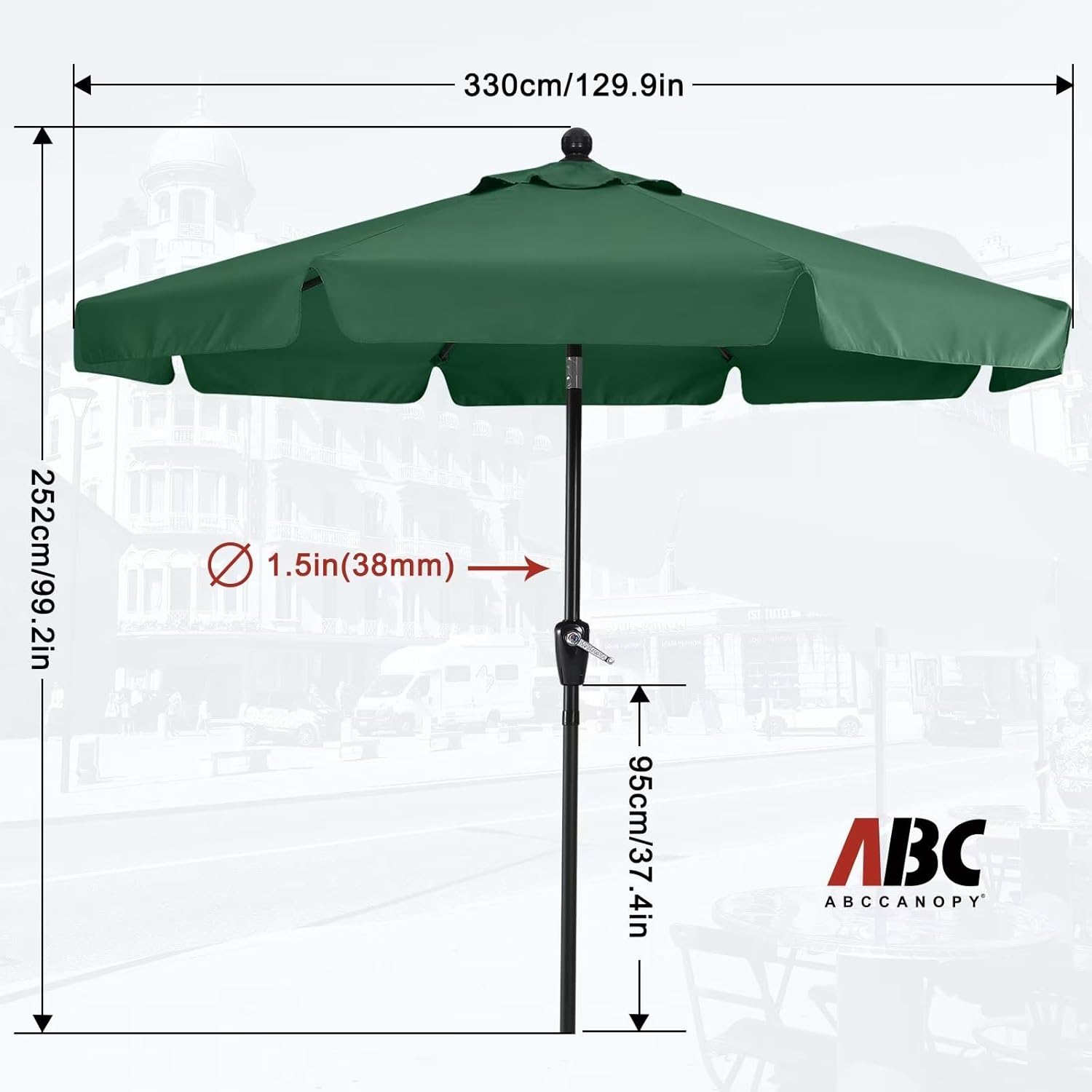 ABCCANOPY Sombrilla de patio de 11 pies  Sombrilla de mesa al aire libre con botón de inclinación y manivela, 8 varillas para patio, piscina, jardín