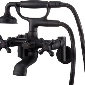 Clawfoot – Grifo de bañera de montaje en pared, bronce aceitado, grifos de bañera de latón vintage con ducha de mano en forma de teléfono Clawfoot – Grifo de bañera de montaje en pared, bronce aceitado, grifos de bañera de latón vintage con ducha de mano en forma de teléfono