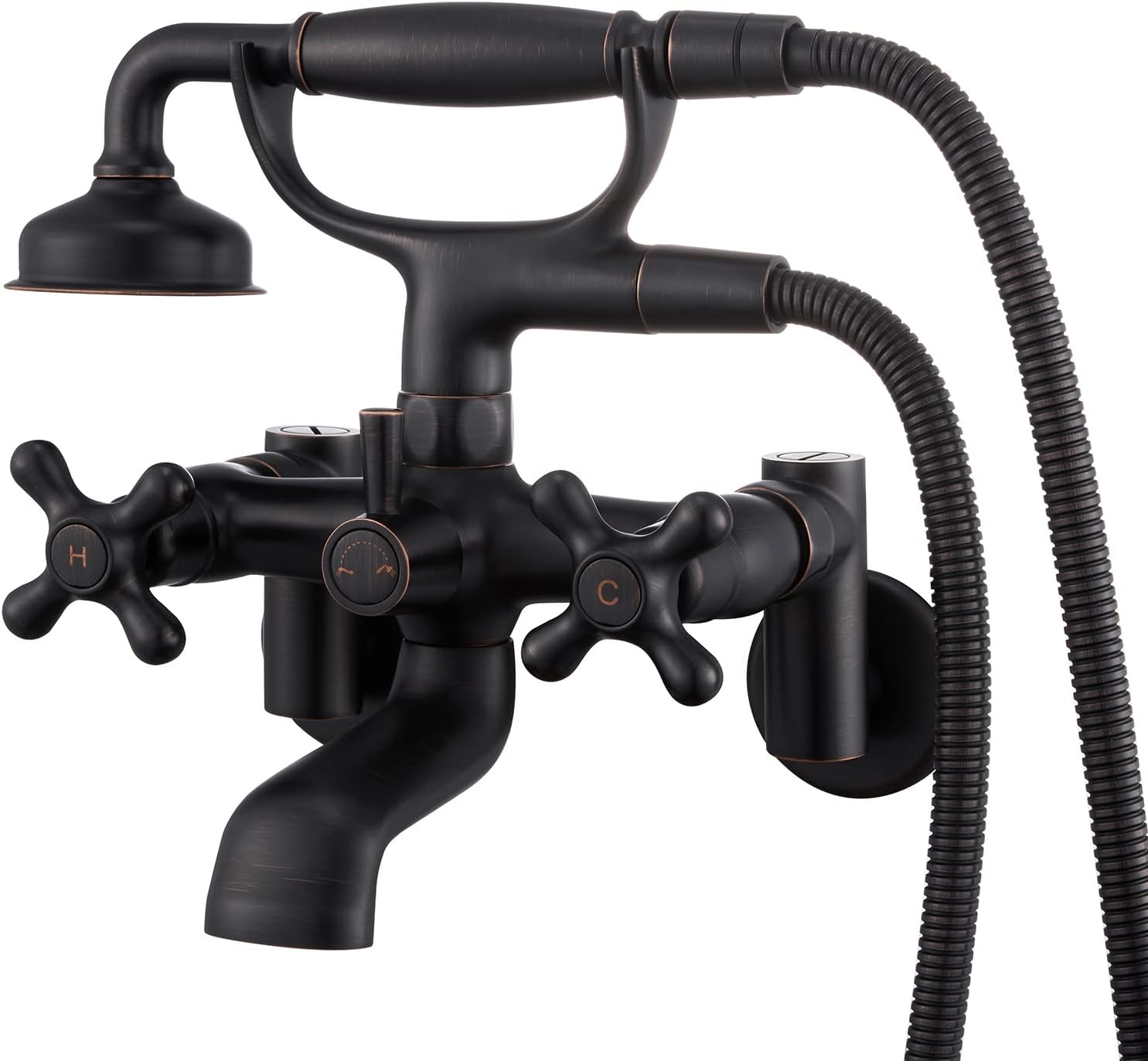 Clawfoot – Grifo de bañera de montaje en pared, bronce aceitado, grifos de bañera de latón vintage con ducha de mano en forma de teléfono