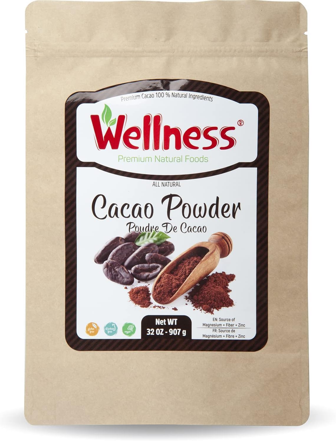 Wellness Cacao en polvo  Fuente de magnesio y potenciador del estado de ánimo  Cacao en polvo holandés (cacao sin azúcar – polvo de chocolate