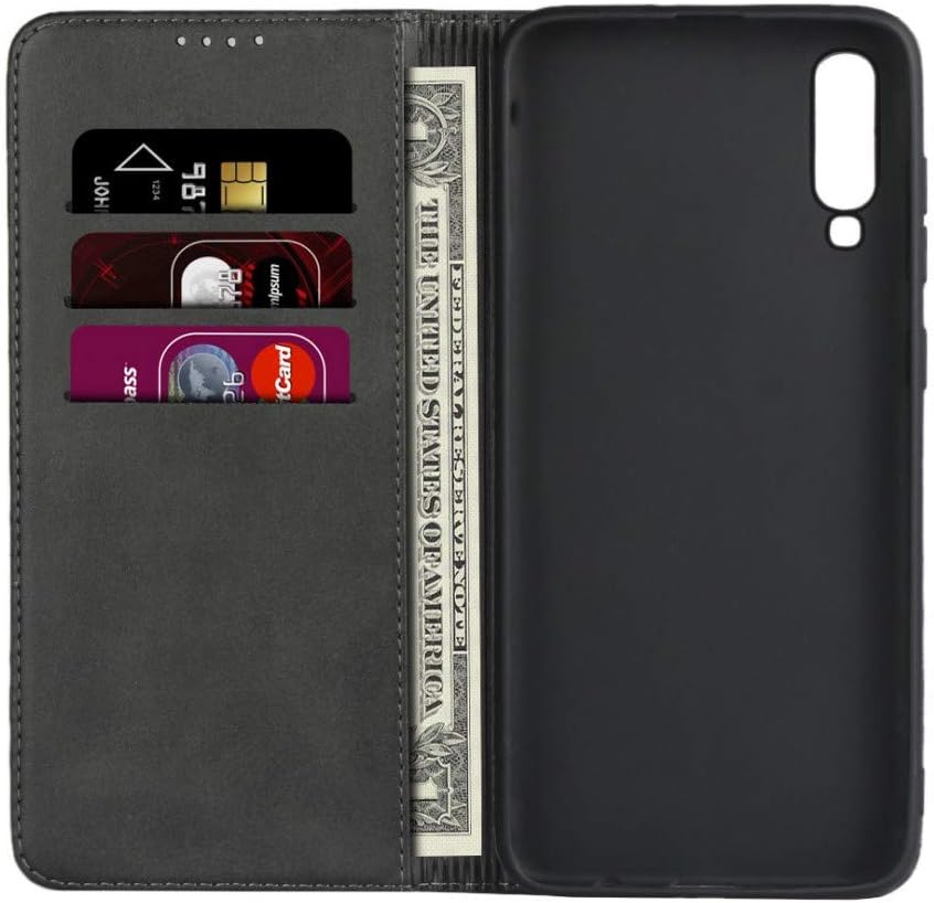 Funda magnética para Samsung A70, de piel sintética, con tapa y ranura para tarjetascompartimento para efectivo, color negro