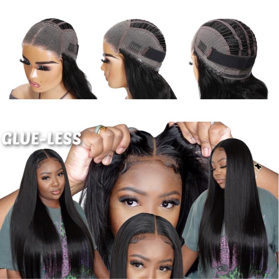 RONTAYA Wear and Go – Pelucas de encaje frontal de 6 x 4 sin pegamento, peluca de cabello humano lacio con encaje HD prearrancado, densidad del 180%
