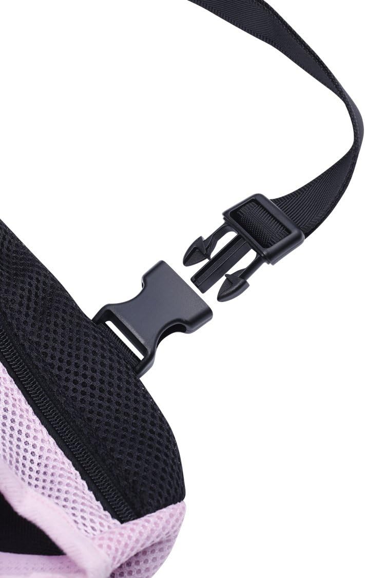 Mochila portadora para perros y gatos con cinco agujeros, correas de hombro dobles, malla frontal en el pecho, S, rosa