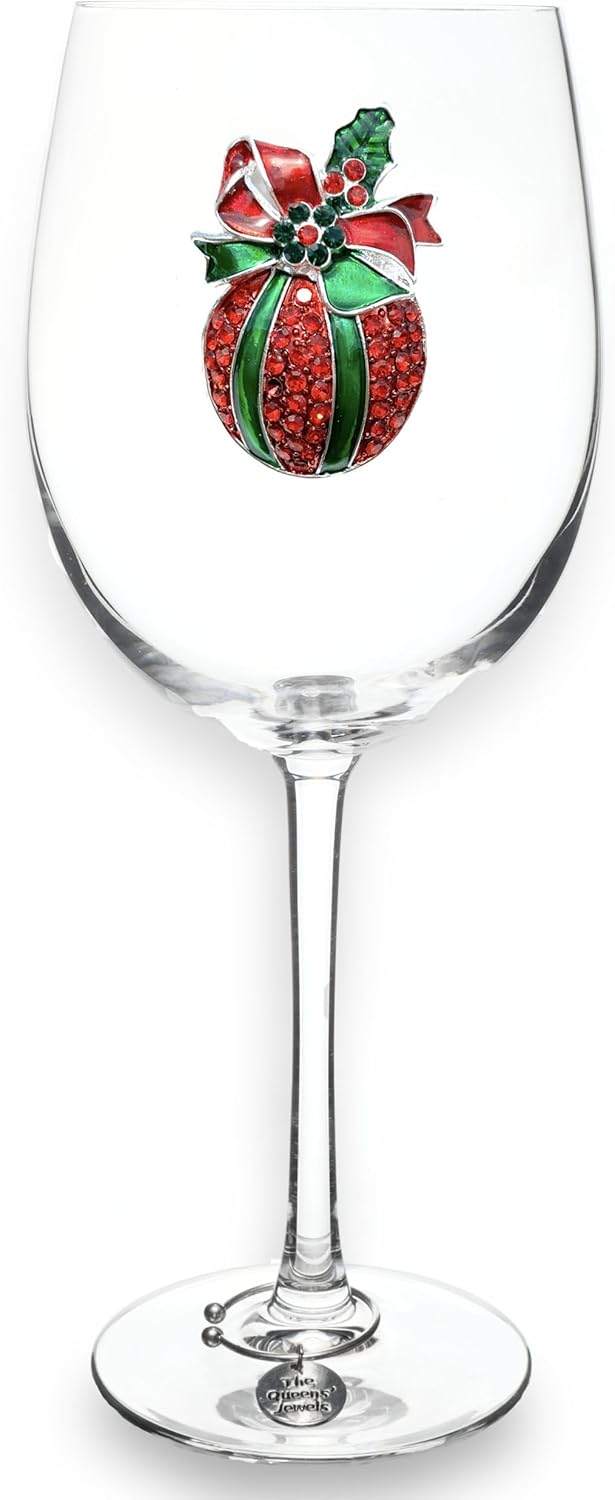 THE QUEENS’ JEWELS Adorno de Navidad, copa de vino de tallo con joyas, 21 onzas, regalo único para mujeres, cumpleaños, lindo, divertido, sin