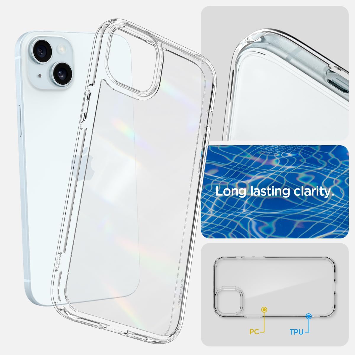 Spigen Funda ultra híbrida diseñada para iPhone 15 Plus (2023), antiamarilleo protección de grado militar – Transparente