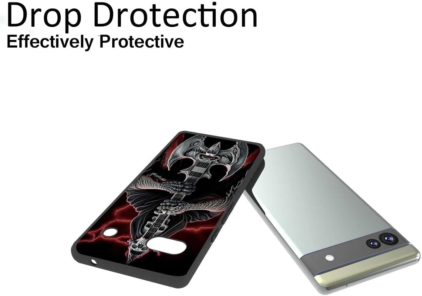 Compatible con Google Pixel 6A, funda de esqueleto de calavera y guitarra de muerte, gráfico aterrador de Halloween para Google Case hombres y