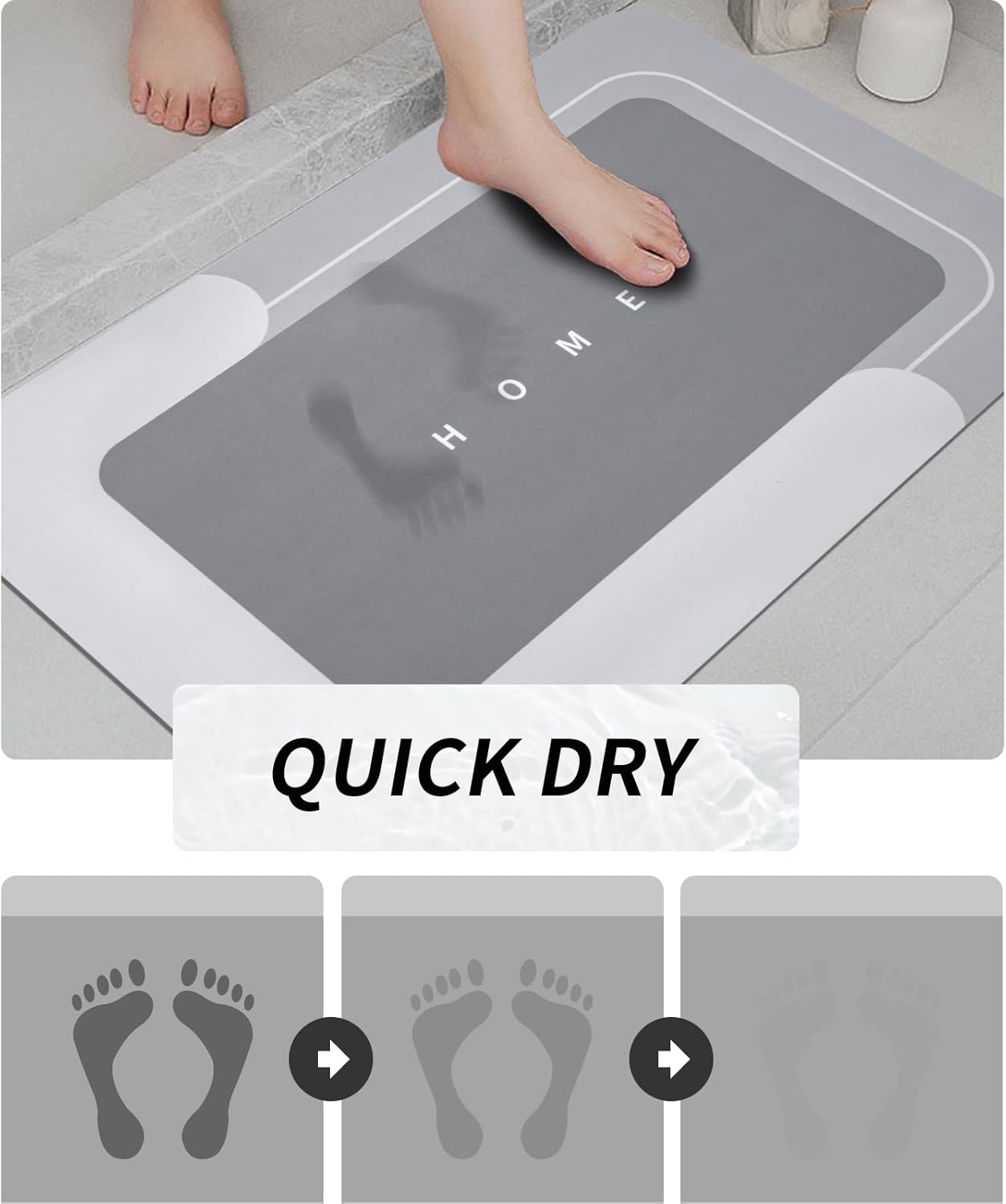 Juego de 3 tapetes de baño absorbentes, de secado rápido, tapetes mágicos de silicona antideslizante con respaldo de goma para baño, cocina, ducha