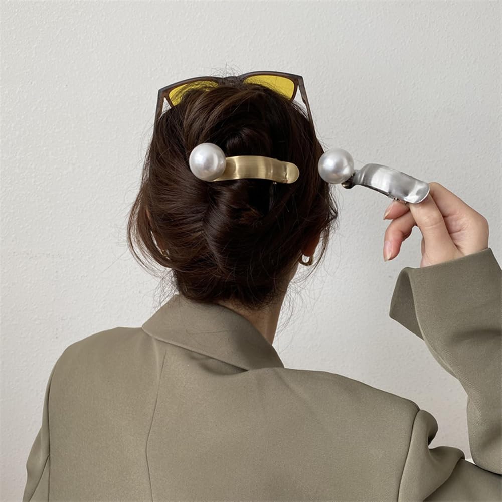 4 pinzas para el pelo de perlas para mujer, 4.13 pulgadas, grandes perlas, pinzas de pelo de cocodrilo, pinzas de metal elegantes, accesorios de