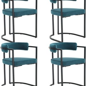 ZSARTS Modern Barrel – Juego de 4 sillas de comedor de terciopelo verde azulado con brazos, sillas de cocina tapizadas con marco de metal negro para ZSARTS Modern Barrel – Juego de 4 sillas de comedor de terciopelo verde azulado con brazos, sillas de cocina tapizadas con marco de metal negro para