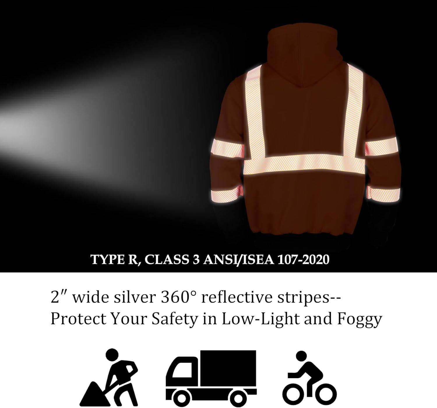Alta visibilidad ANSI Clase 3 Reflectante de Seguridad Fleece Sudadera con capucha para hombres Hi Vis Sudaderas Chaqueta con cremallera