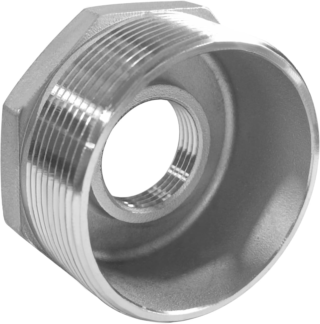 Adaptador de acero inoxidable de 2 pulgadas macho NPT a 34 pulgadas hembra NPT reductor hexagonal adaptador de montaje de tubería (paquete de 1)