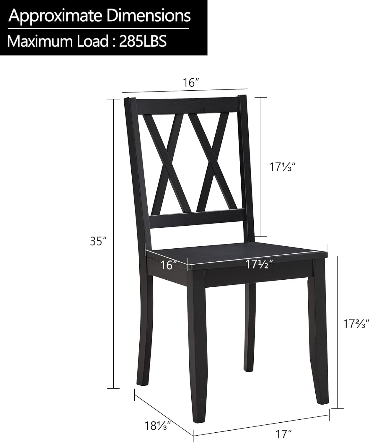Duhome – Juego de 2 sillas de comedor de madera de goma con respaldo cruzado, sillas de mesa naturales para cocina en casa, base negra