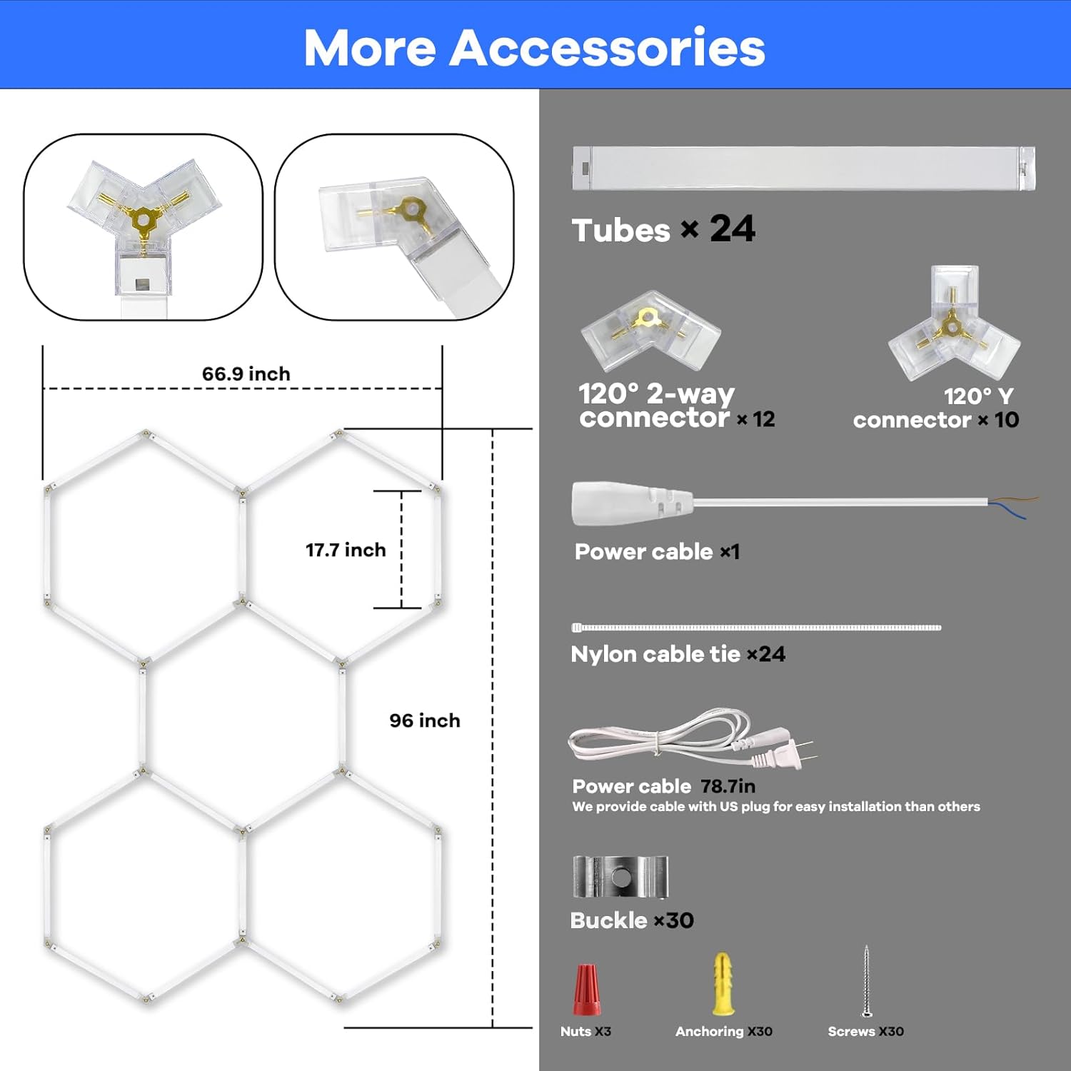 CDKMAX Paquete de 24 luces LED hexagonales para garaje, 192 W, 26400 lúmenes, 6500 K, sistema de iluminación LED hexagonal ultra brillante para