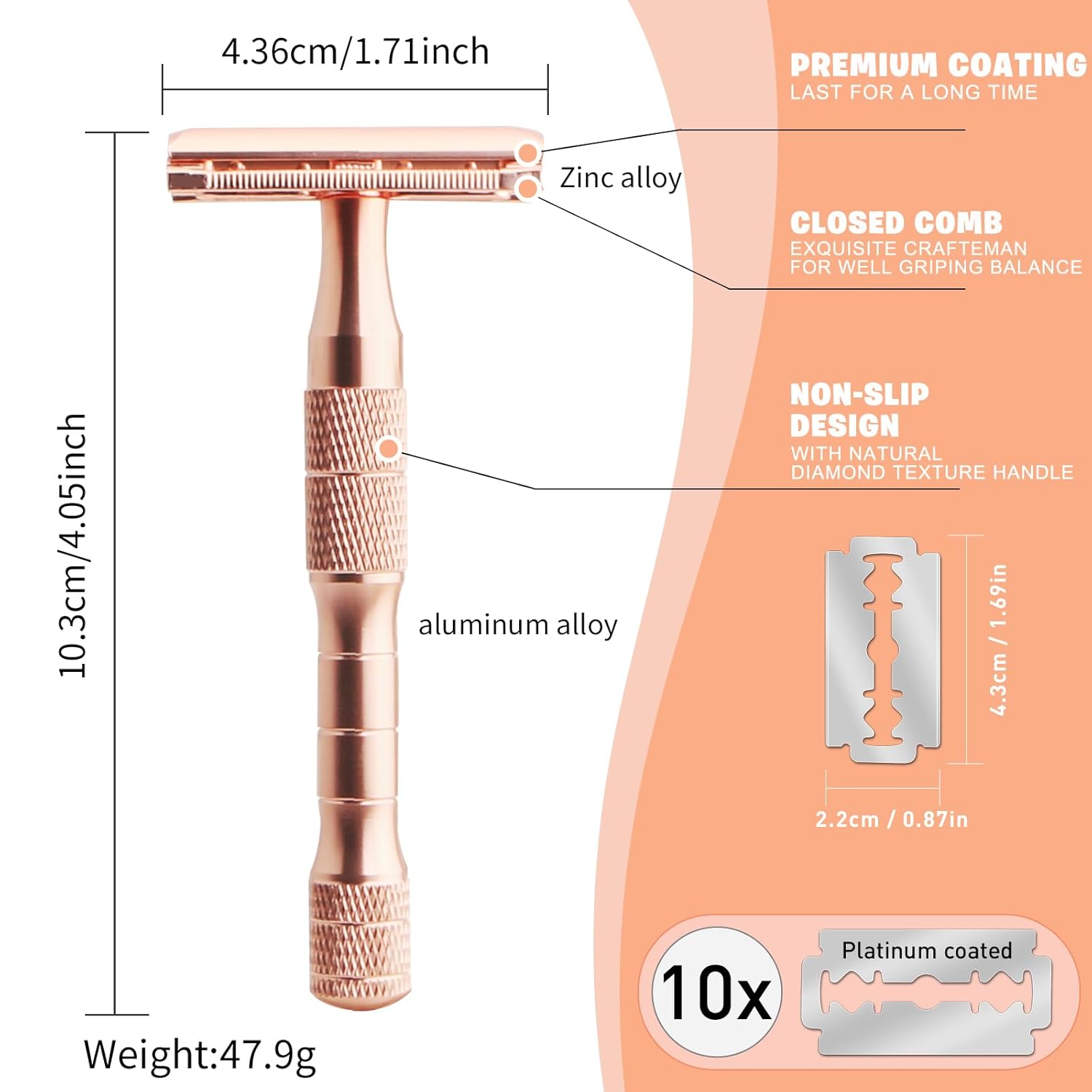 Maquinilla de afeitar de seguridad de doble filo para mujer, maquinilla de afeitar de una sola hoja para mujer, con 10 cuchillas de afeitar