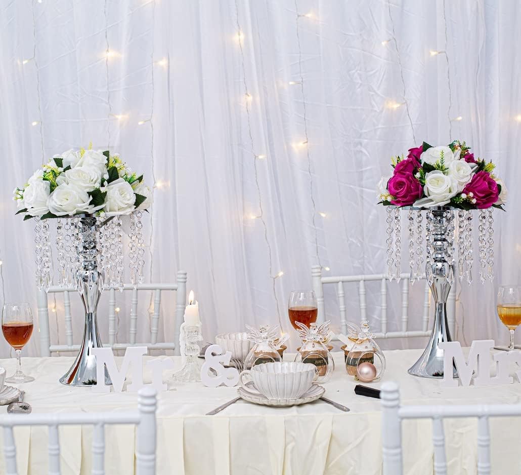 10 jarrones metálicos para centros de mesa de boda, soportes líderes de camino de boda, soportes de araña de cristal acrílico para decoración de