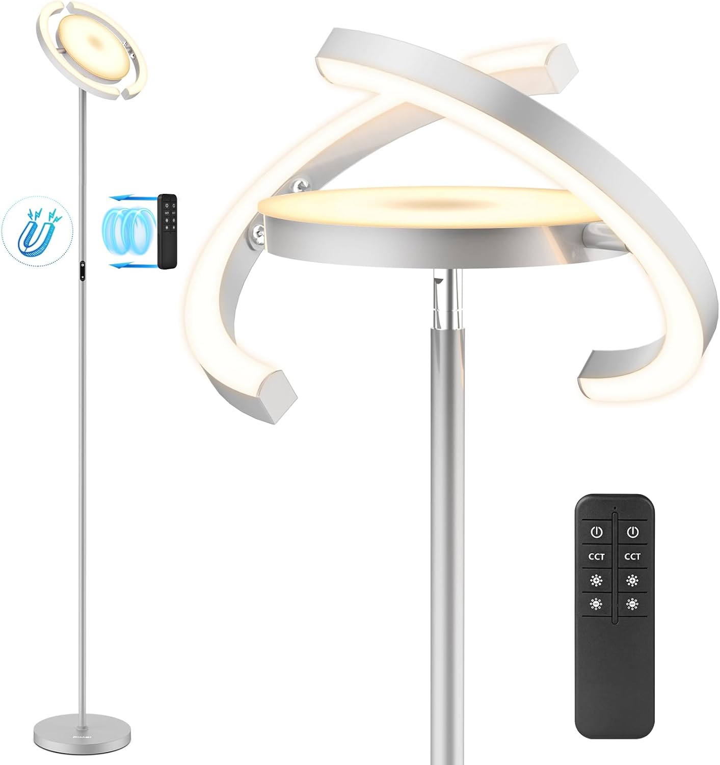 FIMEI Lámpara de pie LED moderna Saturn Ring diseño original, atenuación continua y temperatura de 3 colores, control giratorio e independiente de
