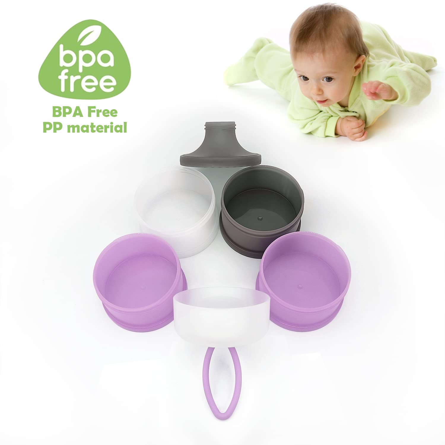 Dispensador de fórmula para bebés, Contenedor de fórmula, Libre de BPA, 4 capas, Contenedor de almacenamiento de viaje para alimentación del bebé,
