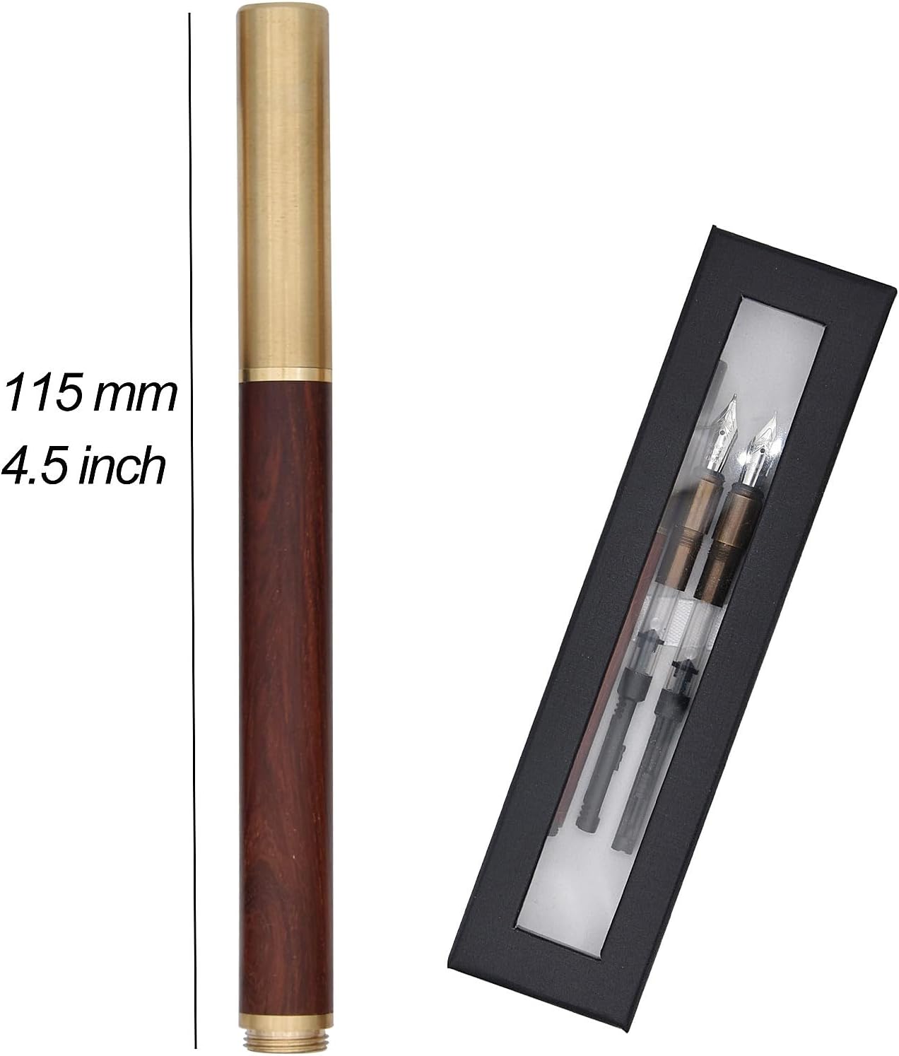 Pluma estilográfica de madera hecha a mano de latón con párrafo corto (4.528 in) de bolsillo, bolígrafo de viaje de negocios, pluma de caligrafía