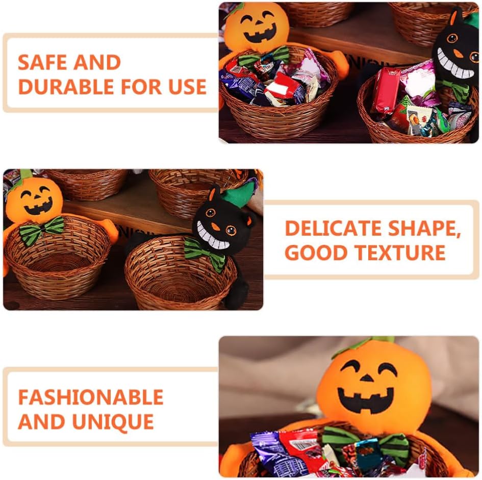 BESTOYARD Cesta de calabaza de Halloween, cesta de ratán redonda para frutas, cuencos de almacenamiento de mimbre, cesta de pan, cesta de servir
