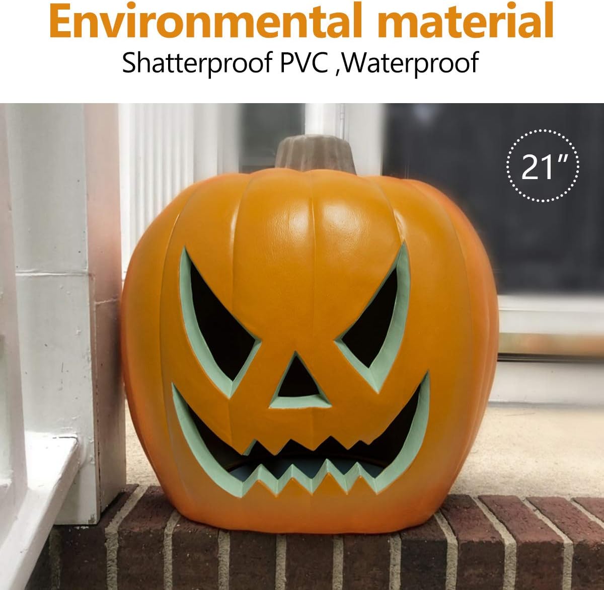 Farol de calabaza Jack O iluminado de Halloween para decoración de interiores y exteriores, farol de calabaza preiluminado con cable certificado ETL