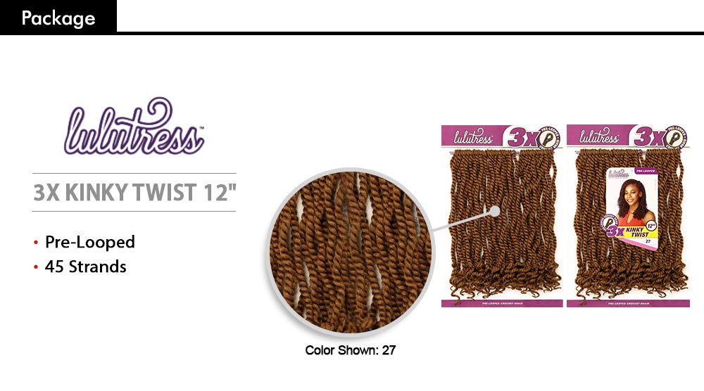 Sensationnel – Trenzas de ganchillo de pelo sintético Sensationnel Lulutress 3X Kinky Twist de 12 pulgadas (paquete de 5, 2)