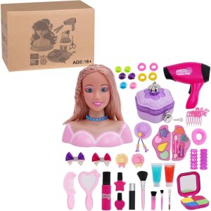 ClearEdge Cabeza de muñeca para peinar el cabello con accesorios para secador de pelo, juego de maquillaje para niños, juego de maquillaje para ClearEdge Cabeza de muñeca para peinar el cabello con accesorios para secador de pelo, juego de maquillaje para niños, juego de maquillaje para