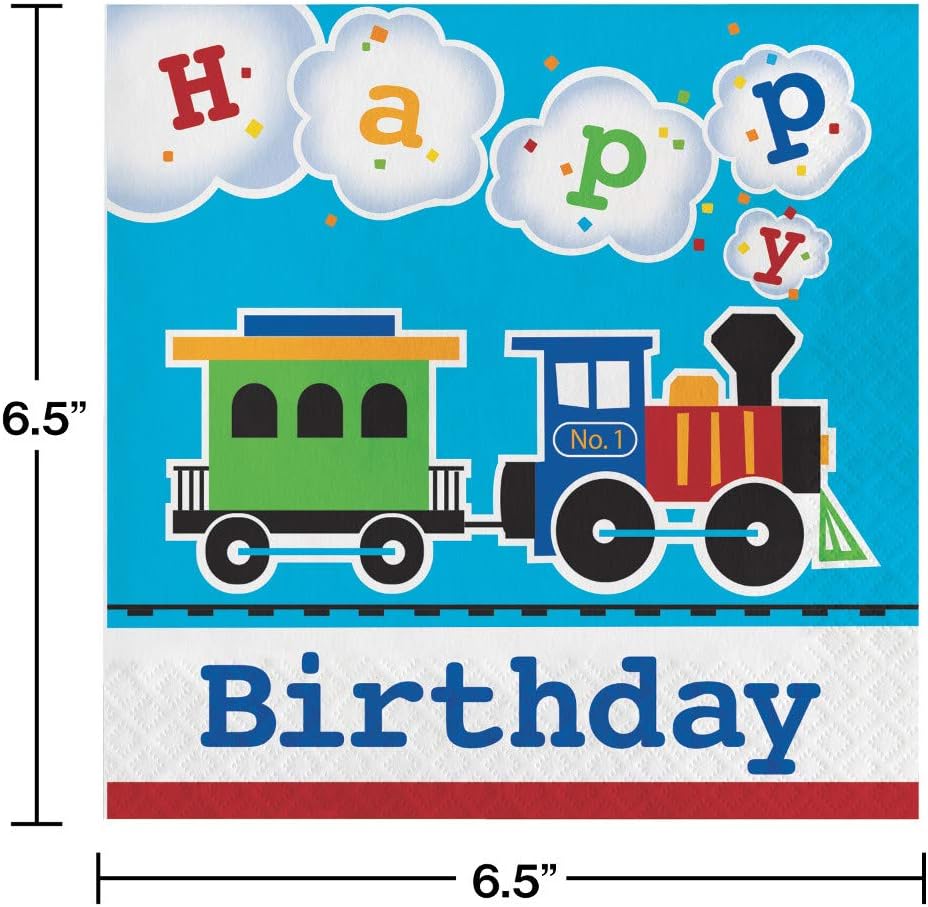 Creative Converting All Aboard Train – Kit de suministros para fiesta de cumpleaños, sirve para 8 personas