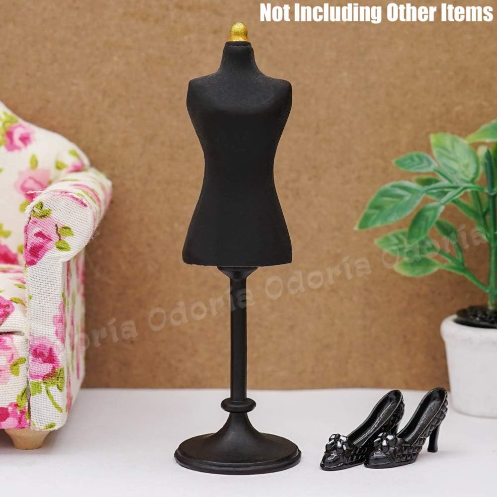 Odoria 124 forma de vestido en miniatura maniquí accesorios de decoración de casa de muñecas, negro