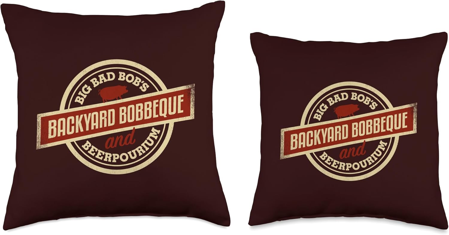 Barbecue Backyard BBQ Logo for Grillers Named Bob Throw Pillow, 18×18, Multicolor
